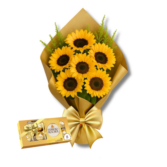 Buquê de 06 Girassóis com Ferrero Rocher T8