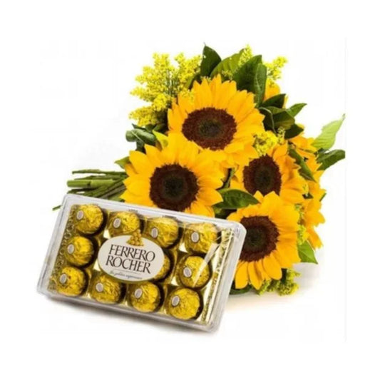 Buquê de 6 Girassóis com  Ferrero Rocher
